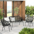 Christopher Knight Home Dessa 3 Piece Patio Furniture Set, Patio Wicker Accent Chair Set of 2 and Loveseat, Metal Frame 4 Seater Outdoor Papasan Lounge Chair Set, PE Rattan Outdoor Bistro Set, Black