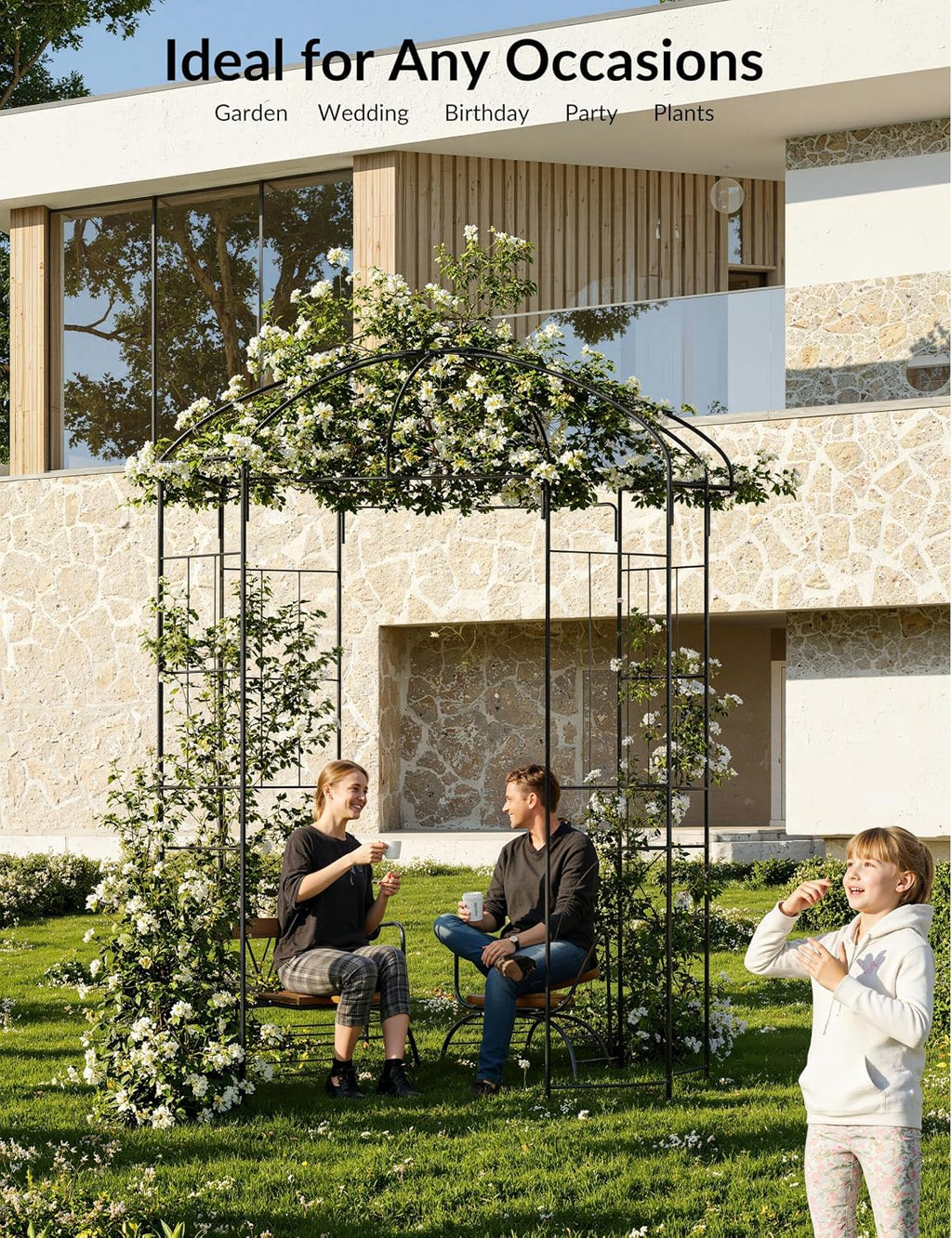 GarveeLife 8.8 ft Birdcage Shape Garden Arch, Metal Garden Arch Trellis for Climbing Plants, Outdoor Garden Arbor for Wedding Arches and Party Decorations, Black