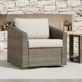CHITA Patio Wicker Chair, 360° Swivel Outdoor Rattan Chair with Thickened Cushions for Backyard, Poolside, Garden or Porch, Beige Cushions with Grey Wicker
