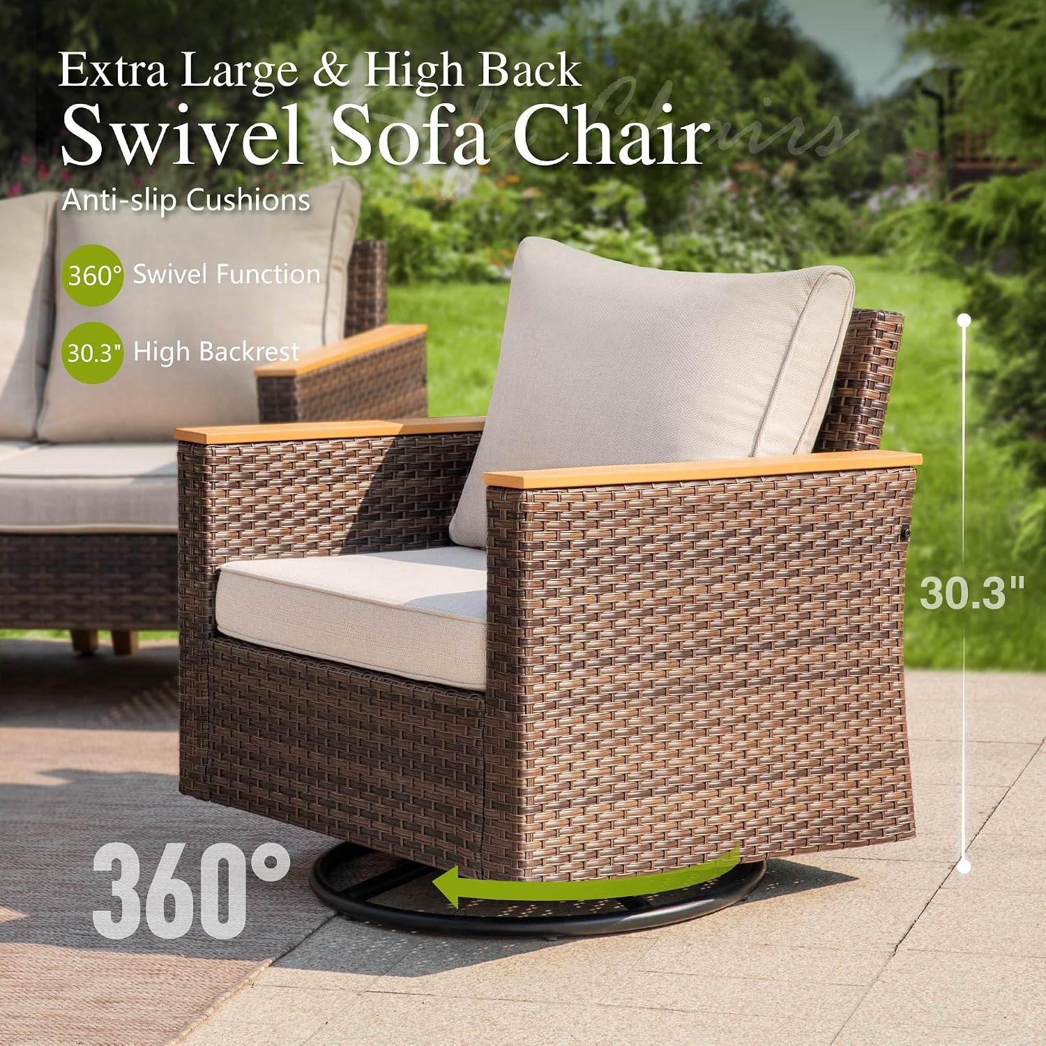 Sophia & William Patio Furniture Set with Swivel Chairs, 8 Piece Outdoor Sectional Furniture Wicker Modular Sofa Couch, Conversation Set for Deck Backyard Lawn, Beige