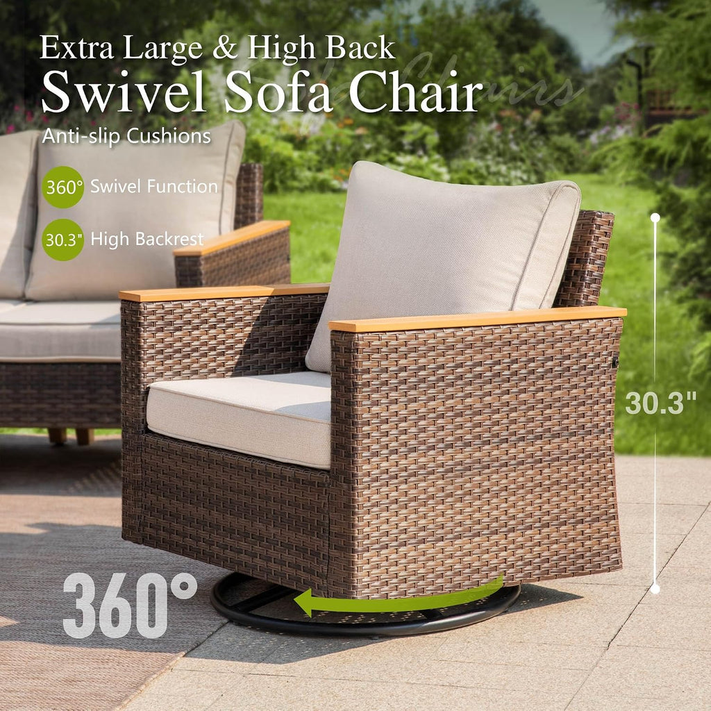 Sophia & William Patio Furniture Set with Swivel Chairs, 8 Piece Outdoor Wicker Sectional Furniture Modular Sofa Couch, Conversation Set for Deck Backyard Lawn, Beige
