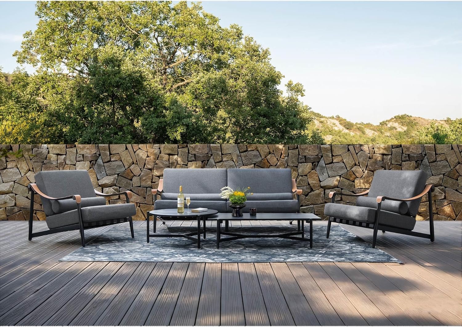 Sophia & William Luxury Patio Furniture Set Outdoor Conversation Set 6pcs, 6.3' Extra Thick Cushion Heavy Duty with Extra Wide & Deep Seat for 4, Side Table with Coffee Table for Pool Garden Backyard
