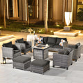 ovios 8 Pieces Patio Furniture Set with 30' Fire Pit Table, Outdoor Wicker Sofa with Comfy Cushions, All Weather High Back Rattan Couch Conversation Set, Black