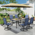 Sophia & William Patio Set with Umbrella Patio Dining Set for 6 with 13ft Rectangle Patio Umbrella Beige, 6 x Patio Chairs Blue, 1 Wood Like Outdoor Dining Table with Umbrella Hole for Lawn Garden