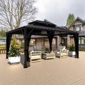 Yardenaler 10x14 FT Hardtop Gazebo Canopy with Double Galvanized Steel Roof, Permanent Outdoor Pavilion with Mesh Netting for Patio, Backyard, Garden, Black
