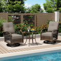 MELLCOM 3 Pieces Patio Furniture Set, Outdoor Swivel Rocker Patio Chairs, Wicker Patio Bistro Set with Rocking Chair, Thickened Cushions and Glass Coffee Table for Backyard, Garden, Grey
