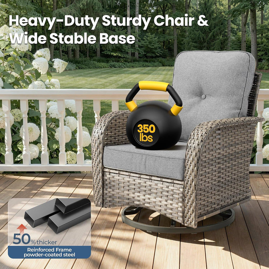 Outdoor Swivel Rocker Patio Chairs, 3 Piece Patio Furniture Set with Glider Chairs and Wicker Coffee Table, All Weather Rattan Chair Set for Porch Deck Yard Balcony, Dark Gray