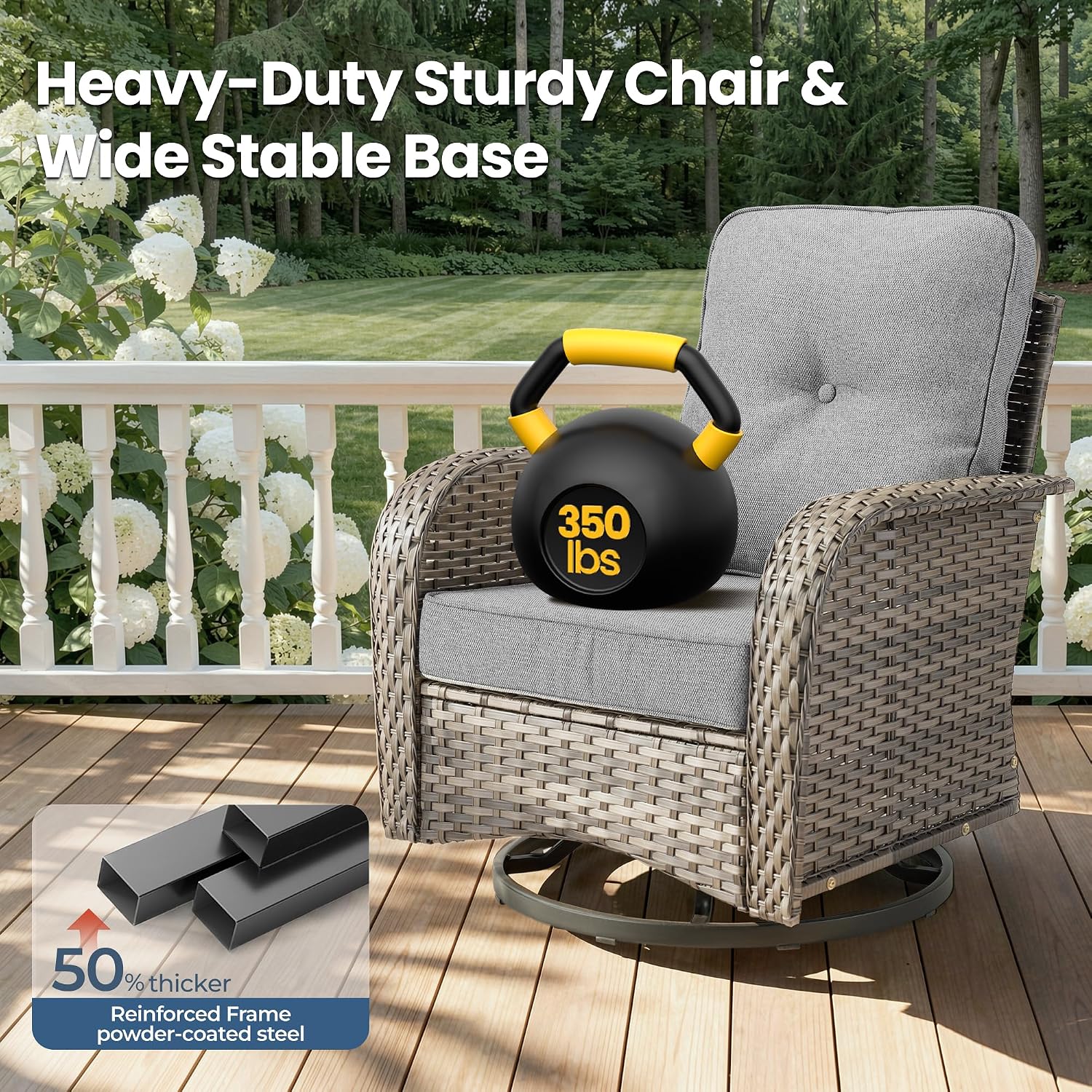Outdoor Swivel Rocker Patio Chairs, 3 Piece Patio Furniture Set with Glider Chairs and Wicker Coffee Table, All Weather Rattan Chair Set for Porch Deck Yard Balcony, Dark Gray