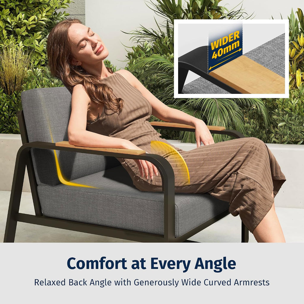 East Oak 4-Piece Patio Furniture Set, Outdoor Patio Set w/Removable & Washable Deep Seating Cushion, Outside Patio Conversation Sets for Backyard, New Upgraded Design, Black & Misty Gray