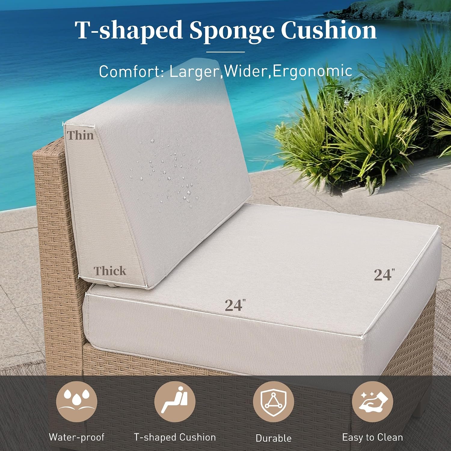 SUNSHINE VALLEY Patio Furniture Set, Wicker Outdoor Furniture Sectional Sofa with Fire Pit Table, 5 Seats Modular Conversation Set with 5.5' Thick Waterproof Cushion for Garden Deck Backyard, Beige