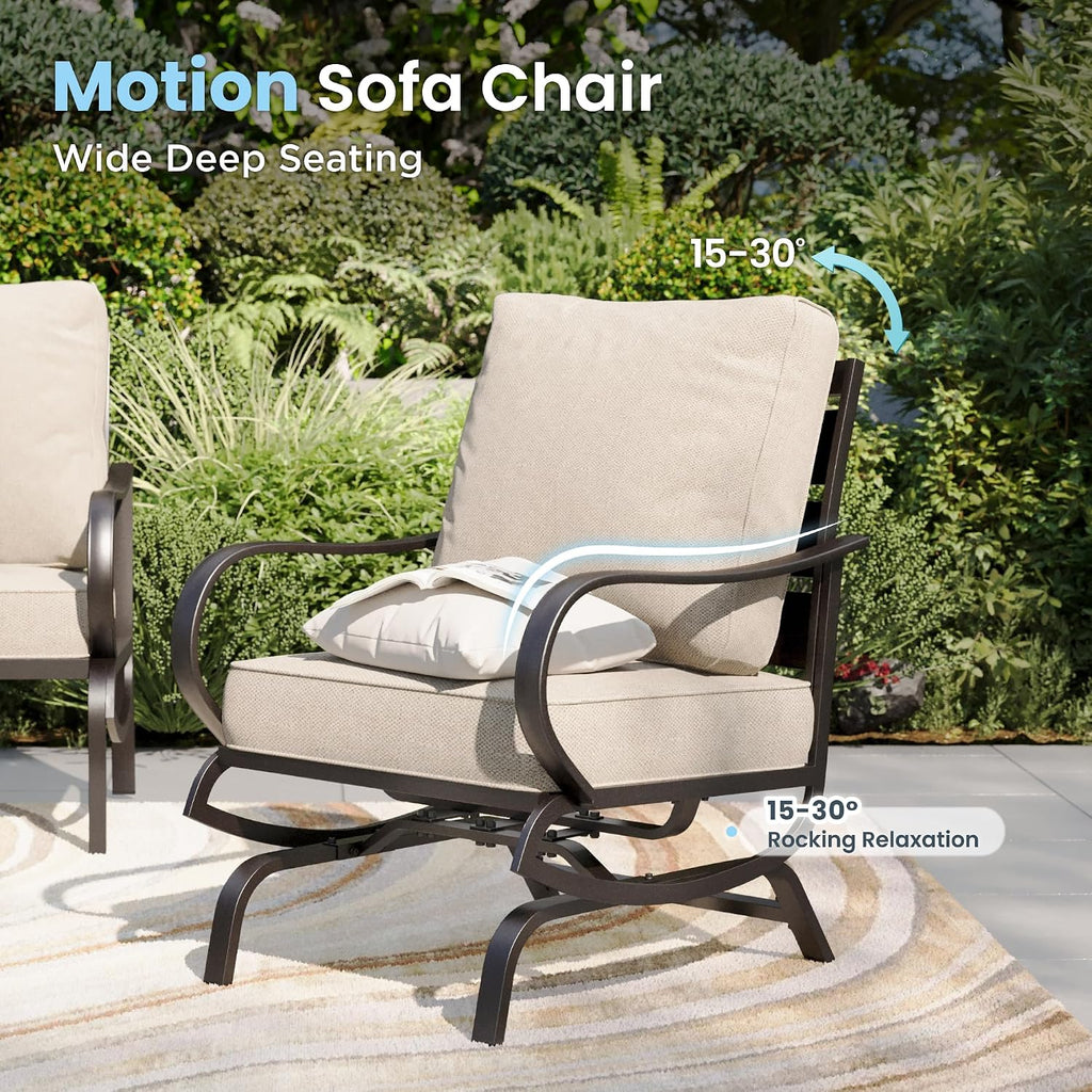 PHI VILLA Patio Conversation Set for 2, Deluxe Outdoor Patio Set with 2 C-Base Padded Sofa Chair