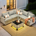HOOOWOOO Outdoor Sectional Patio Furniture Set,6 Pieces Wicker Conversation Sets L Shaped Couch,Extra Deep Out Door Sofa Outside Furniture,Charcoal Grey