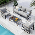 PHI VILLA Metal Patio Furniture Set,5 Seats Outdoor Patio Conversation Set,All Weather Outdoor Couch Set Patio Sofa Set with Coffee Table,Black Frame with Textilene Cushion（Backyard ICON Collection）