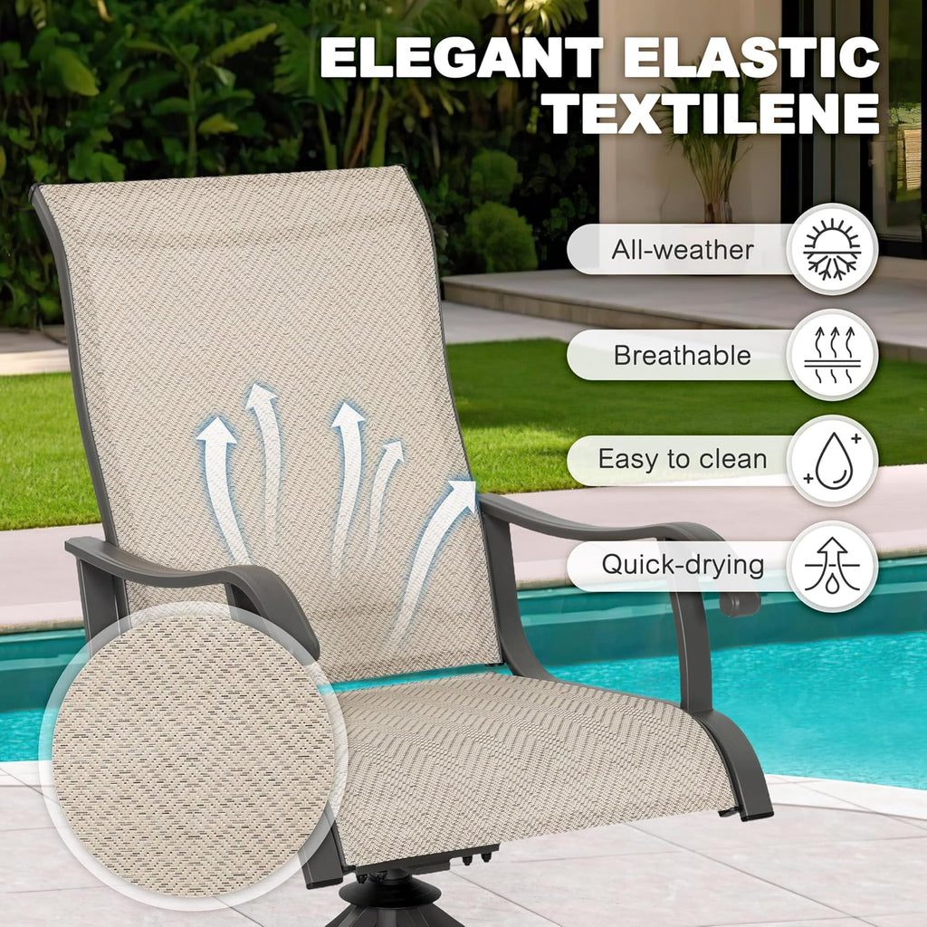 NUU GARDEN 7-Piece Outdoor Dining Set for 6, 61'' x 37'' Rectangle Metal Table with Umbrella Hole & 6PCS Textilene Swivel Chairs, All-Weather Patio Outdoor Furniture for Porch Backyard Garden Poolside