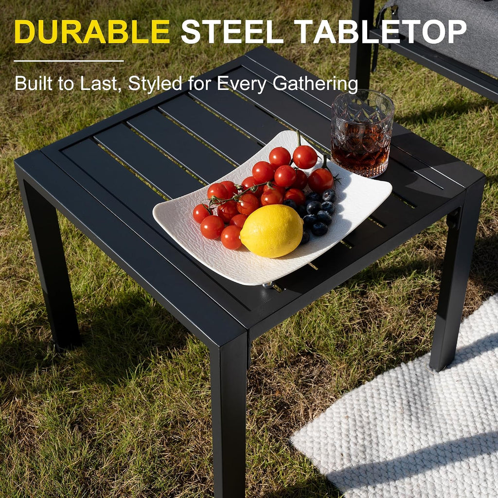 Sundale Outdoor 3 Pieces Patio Set Outdoor Metal Furniture Sets with 2 Armchairs and Side Table, Outdoor Single Sofa Set for Garden, Backyard, Porch, or Balcony, All-Weather Metal Chairs with Cushions