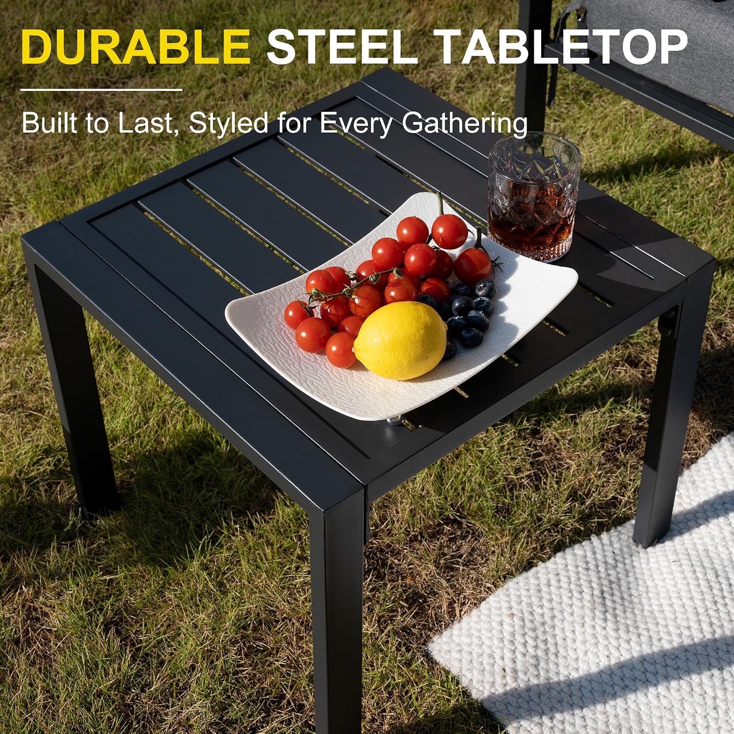 Sundale Outdoor 3 Pieces Patio Set Outdoor Metal Furniture Sets with 2 Armchairs and Side Table, Outdoor Single Sofa Set for Garden, Backyard, Porch, or Balcony, All-Weather Metal Chairs with Cushions
