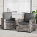 BUPPLEE 2 Pieces Patio Furniture Set, Outdoor Wicker Chairs Set of 2, All Weather High Back Rattan Chairs, Seating Club Chair Porch Chairs Set with Cushions for Balcony Porch Deck, Grey2