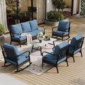 SUNSHINE VALLEY 6 Piece Metal Outdoor Patio Furniture Set, Patio Conversation Set with Rocking Chair and 5.75' Thick Cushion & Coffee Tabl, Outdoor Seating Black Frame Backyard Furniture, Denim Blue