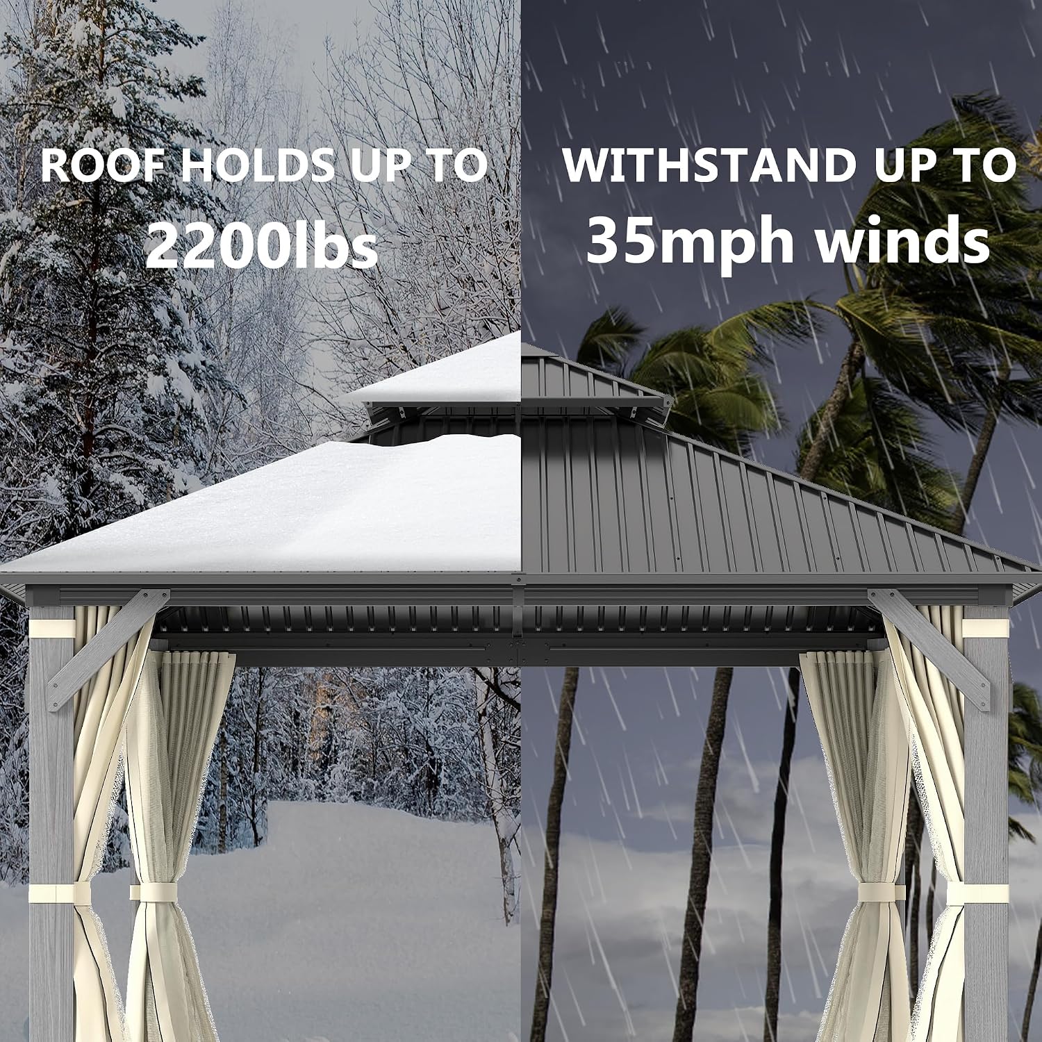 COVERONICS 12'x12' Outdoor Wood Gazebo - Hardtop Wooden Gazebo with Galvanized Steel Roof, Heavy-Duty Pavilion with Netting & Curtains for Garden, Poolside, Deck, Backyard