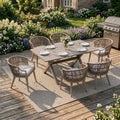 PURPLE LEAF 7 Pieces Outdoor Dining Set All Weather Wicker Patio Dining Set with Rectangular Aluminum Table and Modern Armrest Dining Chairs for Garden Deck Backyard Kitchen, Champagne
