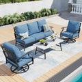 SUNSHINE VALLEY 4 Piece Metal Outdoor Patio Furniture Set, Patio Conversation Sets 1 3-seater Sofa, 2 Swivel Chair with 5.75' Extra Thick Cushion and Coffee Table, Black Frame Backyard Furniture, Navy
