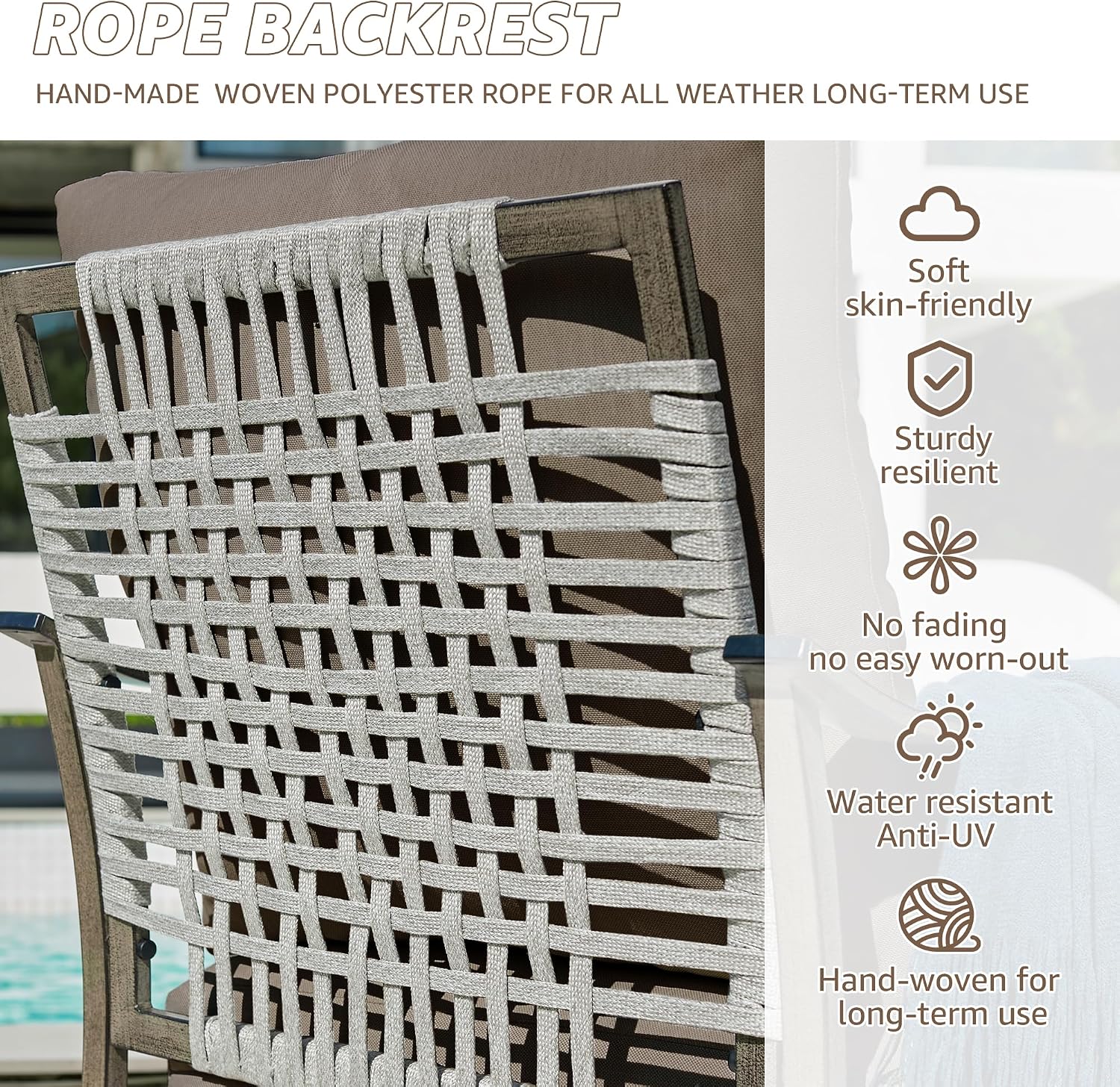 NATURAL EXPRESSIONS Patio Furniture Set,4 Piece Outdoor Conversation Metal Swivel Rocking Chairs Set with Hand-Woven Rope High Back,Sturdy Hand Brushed Wood Grain Finish Frame,6' Cushions for Yard
