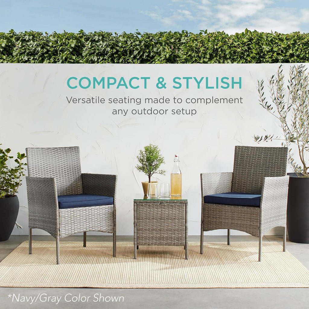 Best Choice Products 3-Piece Outdoor Wicker Conversation Bistro Set, Space Saving Patio Furniture for Garden w/Side Table - Black/Deep Burgundy