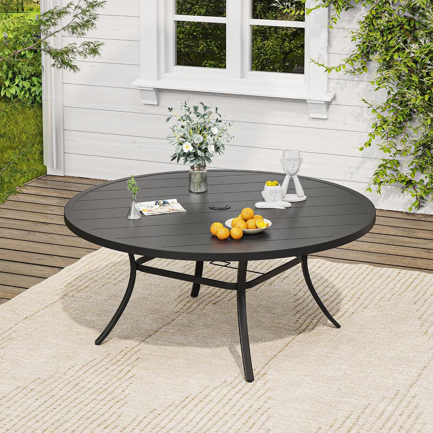 VICLLAX 9 Pieces Outdoor Dining Set, Patio Furniture Set of 8 Patio Swivel Dining Chairs and 60' Patio Round Table, Dark Charcoal Chairs & Black Tabletop