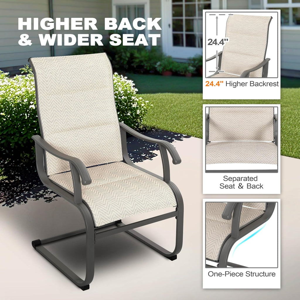 NUU GARDEN Patio Dining Chair Set of 4, Outdoor Spring Motion Chairs with Breathable Textilene, Comfortable Patio Chairs for Deck, Porch, Backyard & Indoor, Grayish Beige