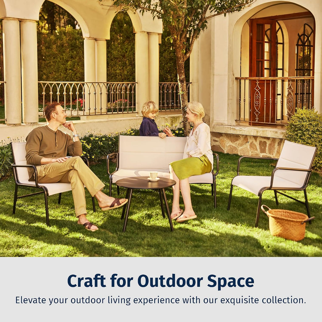 East Oak 4 Seats Outdoor Furniture Set, Waterproof Patio Furniture Set, Patio Loveseat with Coffee Table for Porch or Garden, 4-Piece Patio Conversation Sets for Balcony, Upgrade Beige