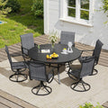 VICLLAX 7 Pieces Outdoor Dining Set, Patio Furniture Set of 6 Patio Swivel Dining Chairs and 50' Patio Round Table for Backyard, Dark Charcoal Chairs & Black Tabletop