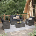 JOIVI 4 Piece Outdoor Patio Furniture Set, All-Weather Wicker Patio Conversation Set, PE Rattan Sofa Set with Loveseat Chair and Tempered Glass Coffee Table, Dark Gray