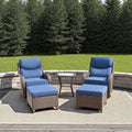 Luxury Outdoor Furniture Set with 6-Inch Thick Cushion, High Back Swivel Patio Chairs with Ottoman & Side Table, Outdoor Wicker Swivel Bistro Set for Porch, Yard, Deck, Poolside, Brown/Blue