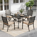 PHI VILLA Metal Patio Outdoor Table and Chairs 5 Piece Dining Set - 37' Square Bistro Table and 4 Backyard Garden Chairs, Table with 1.57' Umbrella Hole