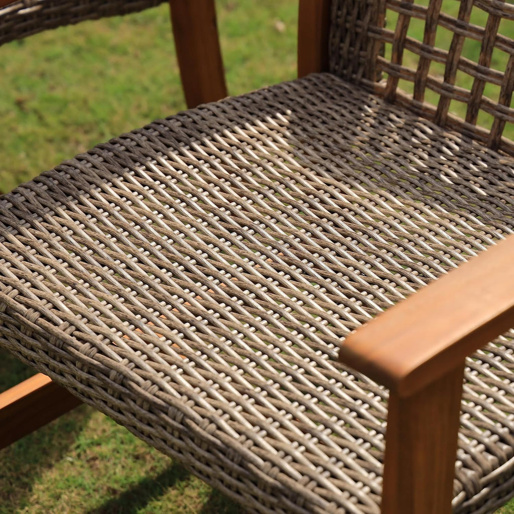 Idzo Liberte Accent Chairs Set of 2, 500lbs Weight Support, Acacia Wood, FSC Teak Finish, UV Protected, Dynamic Gray Wicker, Ideal for patios and Gardens