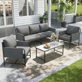 Sophia & William Patio Furniture Set, 4-Piece Metal Outdoor Patio Conversation Set with Coffee Table, Outdoor Furniture with Thick Cushion and Large Seat for Deck Backyard Garden Porch Pool
