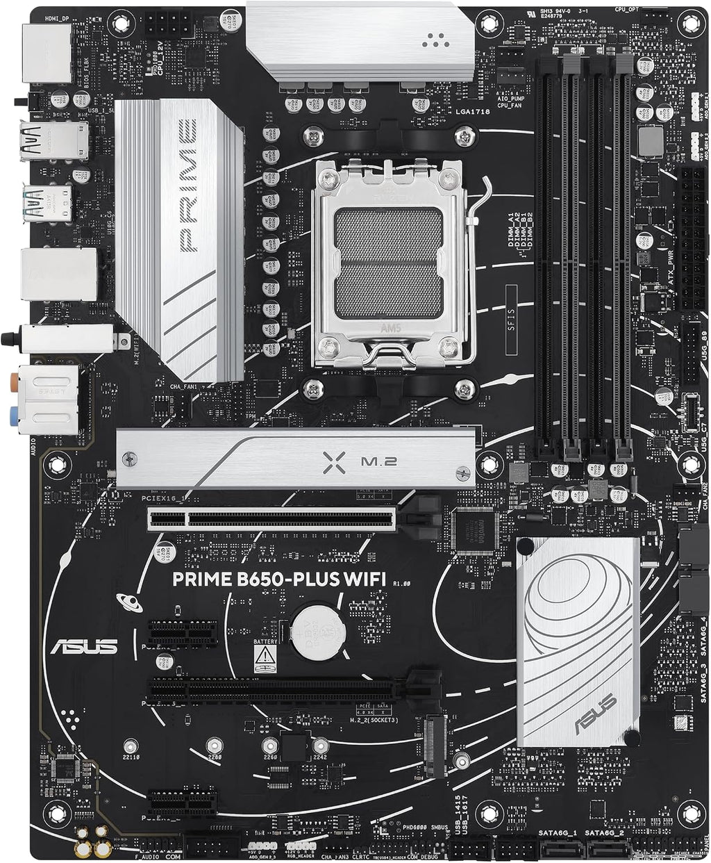 ASUS Prime B650-PLUS WiFi AMD B650 AM5 Ryzen™ Desktop 9000 8000 & 7000 ATX Motherboard, DDR5, PCIe 5.0 M.2, 2.5Gb LAN, WiFi 6E, HDMI™, SATA 6 Gbps, USB Type-C®, BIOS Flashback™, Thunderbolt™ 4 Header