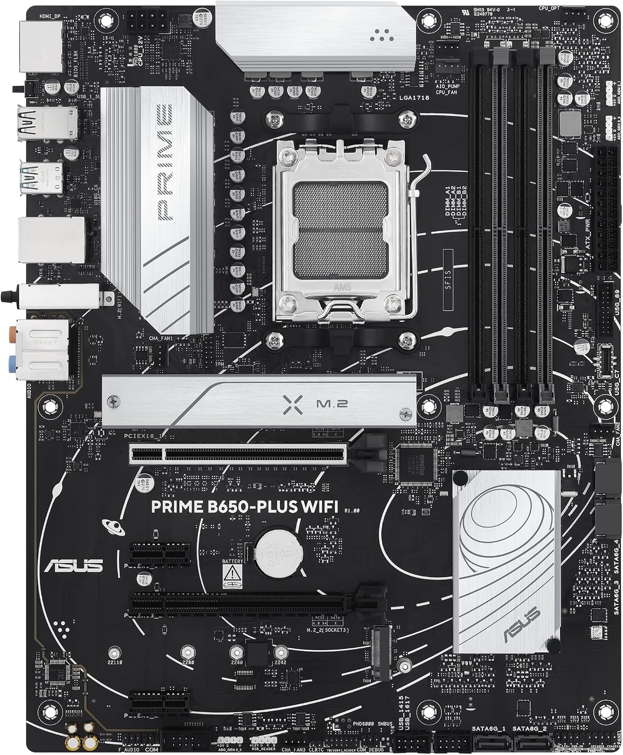 ASUS Prime B650-PLUS WiFi AMD B650 AM5 Ryzen™ Desktop 9000 8000 & 7000 ATX Motherboard, DDR5, PCIe 5.0 M.2, 2.5Gb LAN, WiFi 6E, HDMI™, SATA 6 Gbps, USB Type-C®, BIOS Flashback™, Thunderbolt™ 4 Header