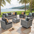 ovios Outdoor 9 Piece Coversation Set with Swivel Rocking Chair,Sectional Patio Furniture Set with All-Weather Wicker Sofa,Modern Outside Couch for Balcony Backyard Pool, Black