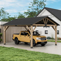 13'x15' Outdoor Patio Wooden Gazebo - Cedar Solid Wood Gazebo with Galvanized Steel Roof, Wooden Frame, Pavilion for Lawns, Beach, Patio, Garden (13X15FT)