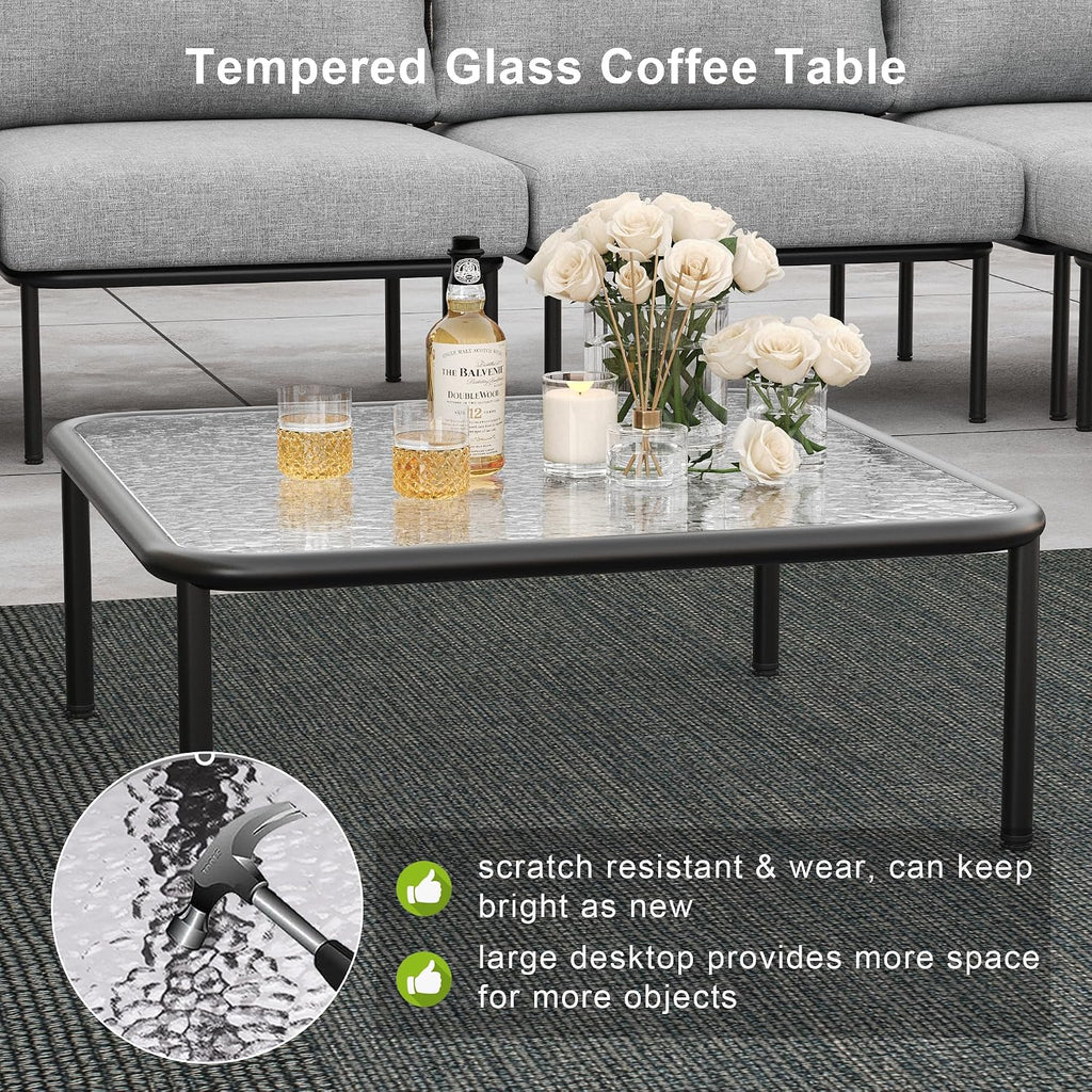 LayinSun 5 Pieces Aluminum Patio Furniture Set, Modern Modular Sectional Sofa with Coffee Table and Upgrade Thickness Cushion