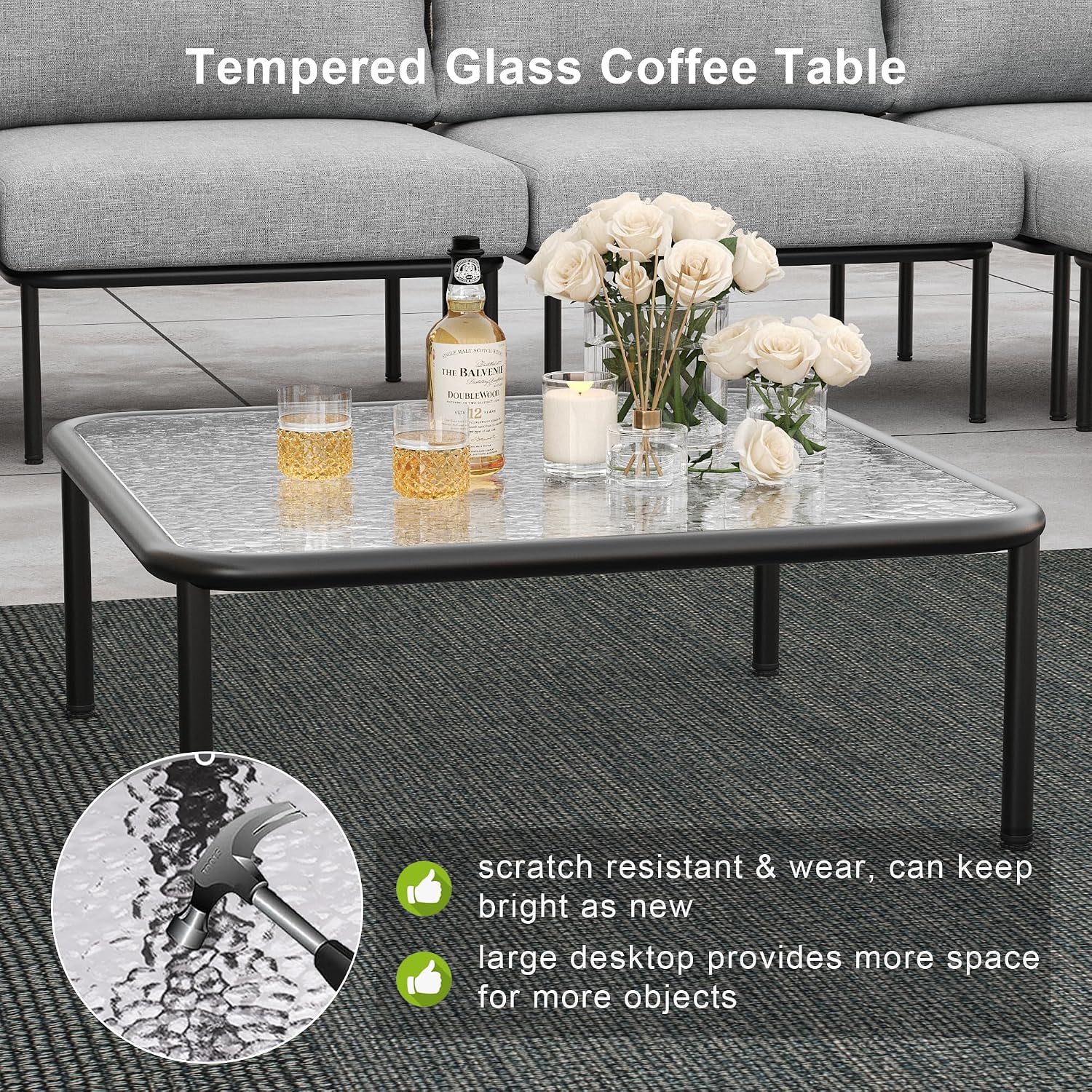 LayinSun 5 Pieces Aluminum Patio Furniture Set, Modern Modular Sectional Sofa with Coffee Table and Upgrade Thickness Cushion