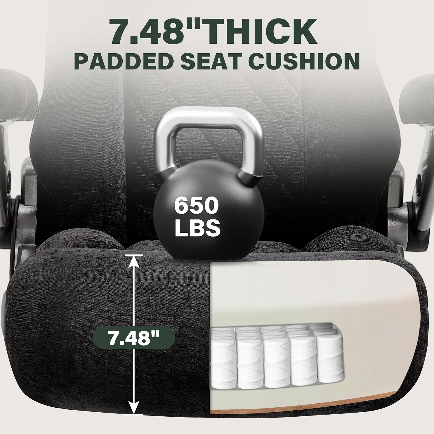 650lbs Big and Tall Office Chair with Thick Spring Cushion,5D Flip Arm Ergonomic Executive Office Chair Adjustable Lumbar Airbag&Extra Wide,Comfy Large Padded Heavy Duty Game Chair,Blackcloth