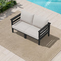 SERWALL HDPE Patio Furniture Set, 2 Pieces Outdoor Sectional Sofa Set, All-Weather Wood-Like Outdoor Loveseat for Deck, Lawn, Black Frame with Khaki Cushion