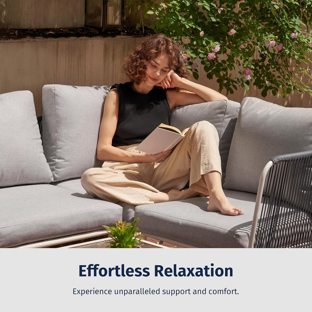 East Oak 5-Piece Montauk Modular Patio Furniture Set, Outdoor Sectional Sofa with Cushion and Glass Coffee Table, Modern Patio Conversation Set for Garden, Backyard and Porch, Grey