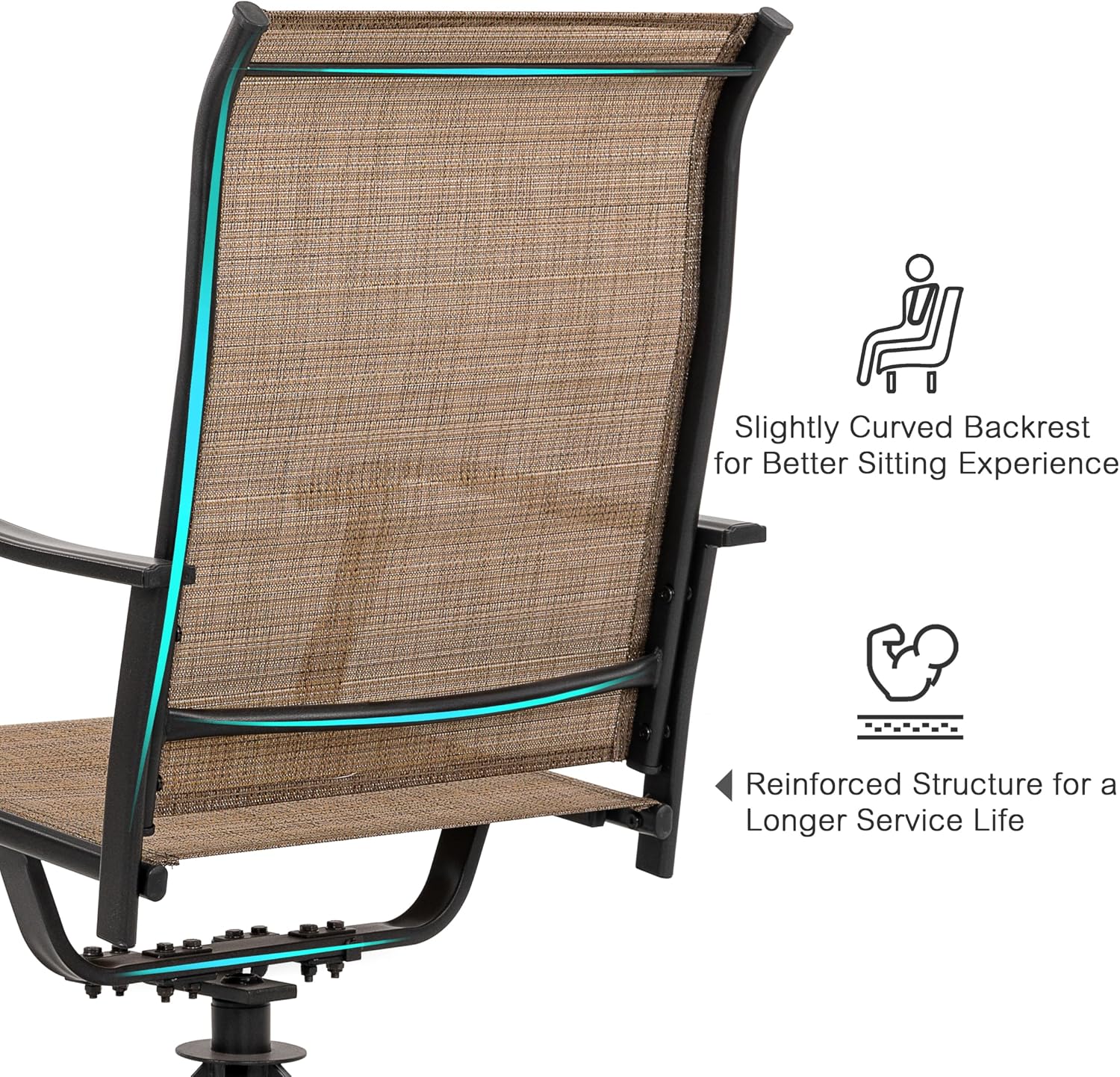 NUU GARDEN Outdoor Swivel Patio Dining Chairs Set of 2, All-Weather Textilene Dining Chairs with Metal Frame for Patio, Lawn, Deck or Backyard, Brown