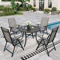 Sophia & William 5 Pieces Patio Dining Set, Outdoor Patio Furniture Set with Round Metal Patio Table with 1.57' Umbrella Hole and 4 Pcs 7 Levels Adjustable Folding Textilene Patio Sling Chairs, Grey