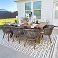 PURPLE LEAF 9 Pieces Outdoor Dining Set All Weather Wicker Patio Dining Set with Rectangular Aluminum Table and Modern Armrest Dining Chairs for Garden Deck Backyard Kitchen, Teak