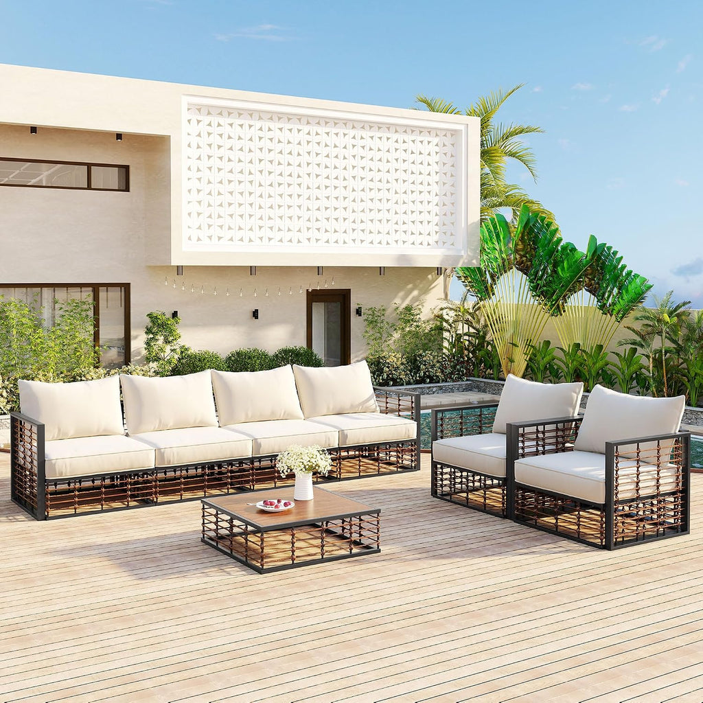 LUMISOL 7 Piece Patio Furniture Set, Metal Outdoor Sectional Sofa, All Weather Garden Conversational Furniture Set with Thick Cushions and Coffee Table for Indoor, Outdoor, Grey