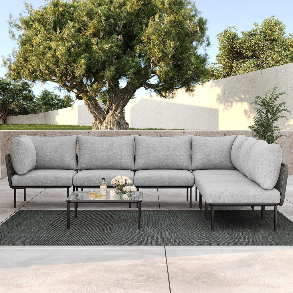 LayinSun 2 Pieces Aluminum Patio Furniture Set, Modern Modular Sectional Corner Chairs and Upgrade Thickness Cushion
